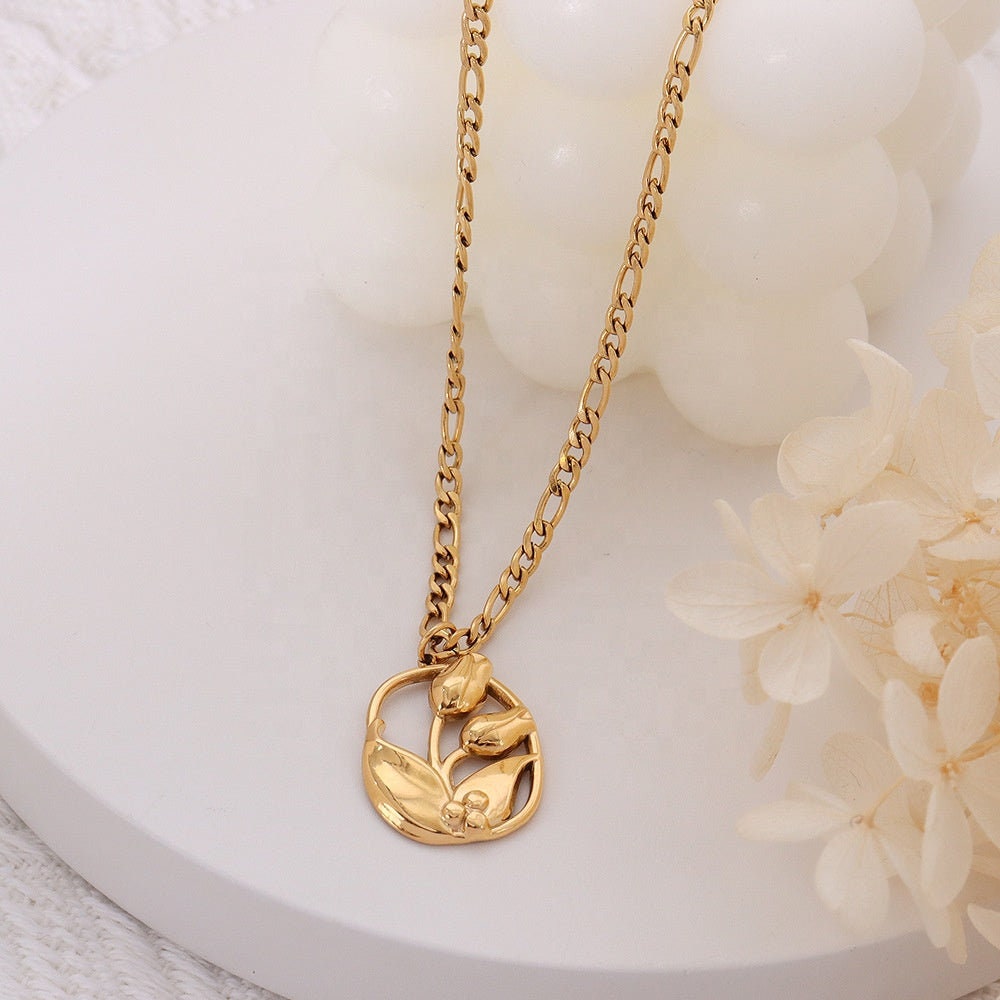 ANNELI Birth Flower Floral Necklace, Gold Simple Month Pendant Choker, Dainty Layered Jewelry, Vintage Unique Designer, Wedding Gift For Her