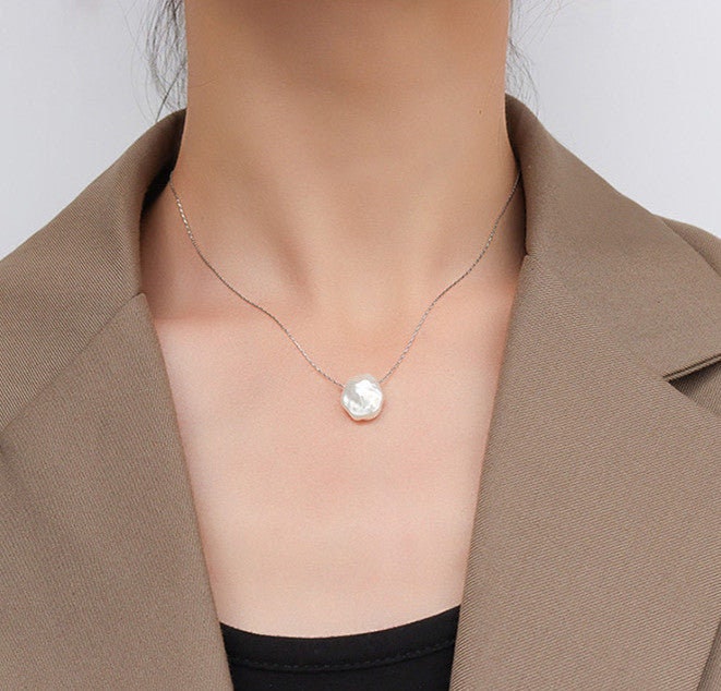 LILJA Baroque Pearl Necklace, Gold Silver Simple Thin Chain Choker, Dainty Layered Jewelry, Vintage Unique Designer, Wedding Gift For Her