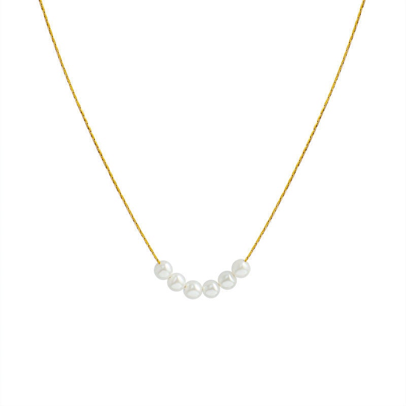 LOUHI Smile Pearl Necklace, Gold Silver Simple Thin Chain Choker, Dainty Layered Jewelry, Vintage Unique Designer, Wedding Gift For Her