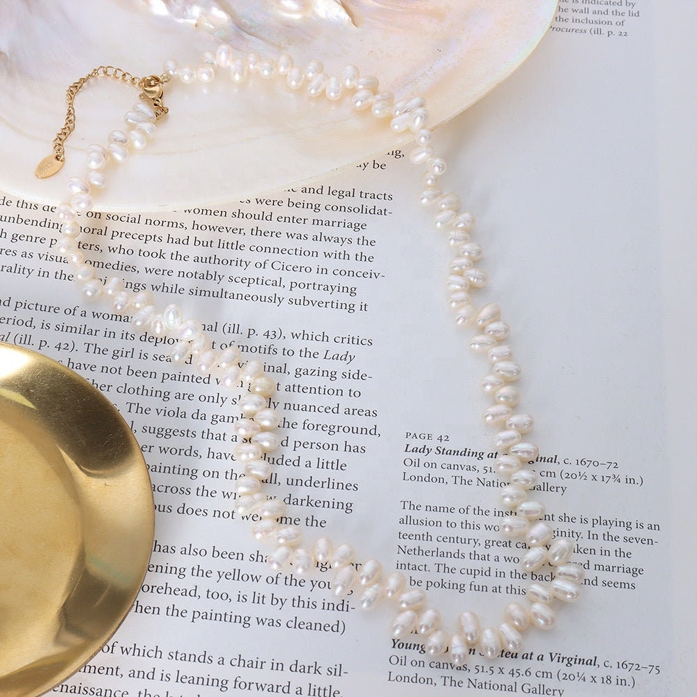 AILA Baroque Freshwater Pearl Necklace, Gold Natural Bead Choker, Dainty Layered Jewelry, Vintage Unique Designer, Wedding Gift For Her