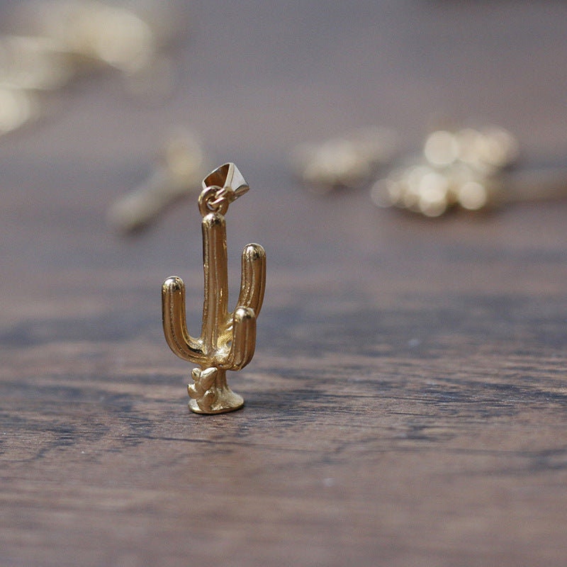 ELLA Cactus Pendant, Desert Necklace, Botanical Plant Art, Gold Designer Jewelry, Gift for Her, Keychain Ideas, Unique Details, Unisex Charm