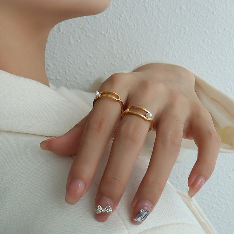 ELLI Pearl Ring, Stackable Ringlet, Open Band, Thin Ring, Layered Midi Decor, Gold Designer Jewelry, Promise Gift for Her, Unique Details