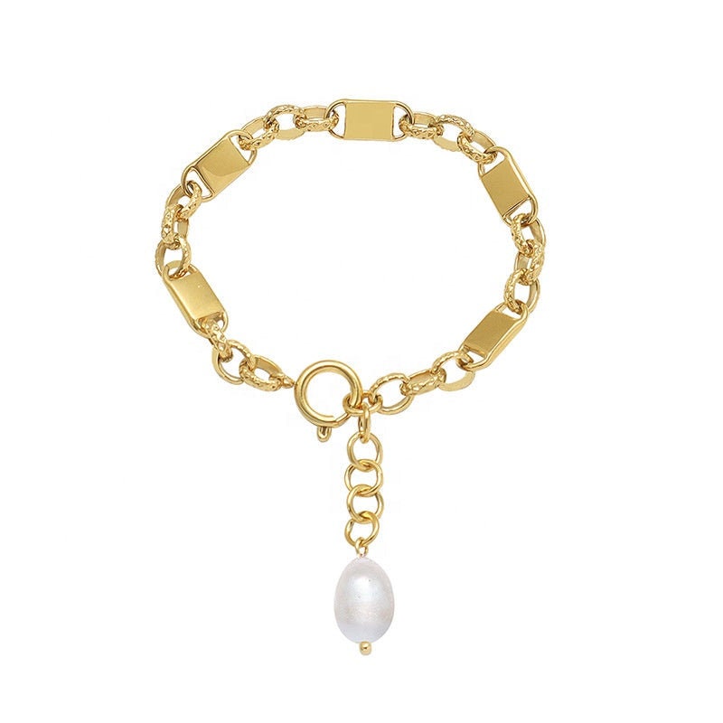 DAGMAR Pearl Chain Bracelet • Freshwater Pearl Bracelet • Pearl Charm Bracelet • Baroque Pearl Bracelet • Gift For Her Jewelry