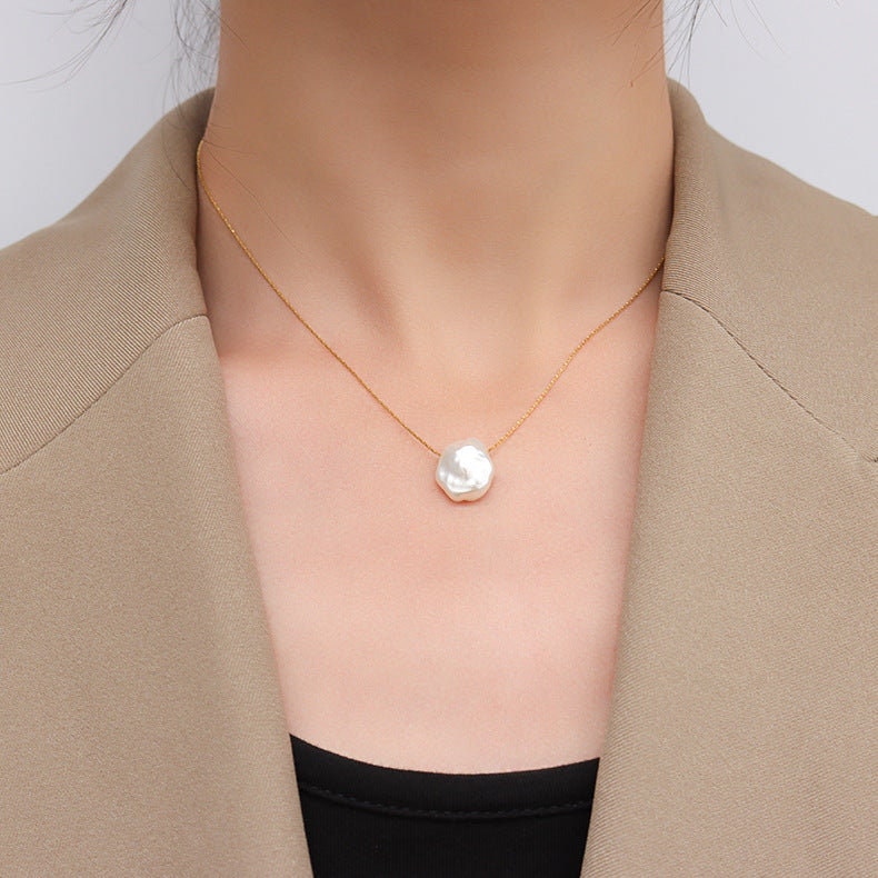 LILJA Baroque Pearl Necklace, Gold Silver Simple Thin Chain Choker, Dainty Layered Jewelry, Vintage Unique Designer, Wedding Gift For Her