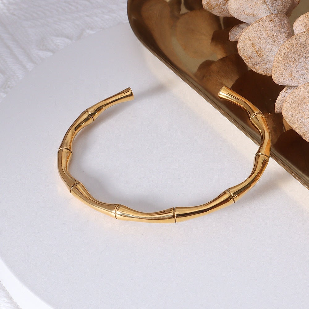 YRSA Bamboo Cuff Bangle • Adjustable Stackable Bracelet • Gold Jewlery • Birthday Anniversary Mother Daughter Gift For Her