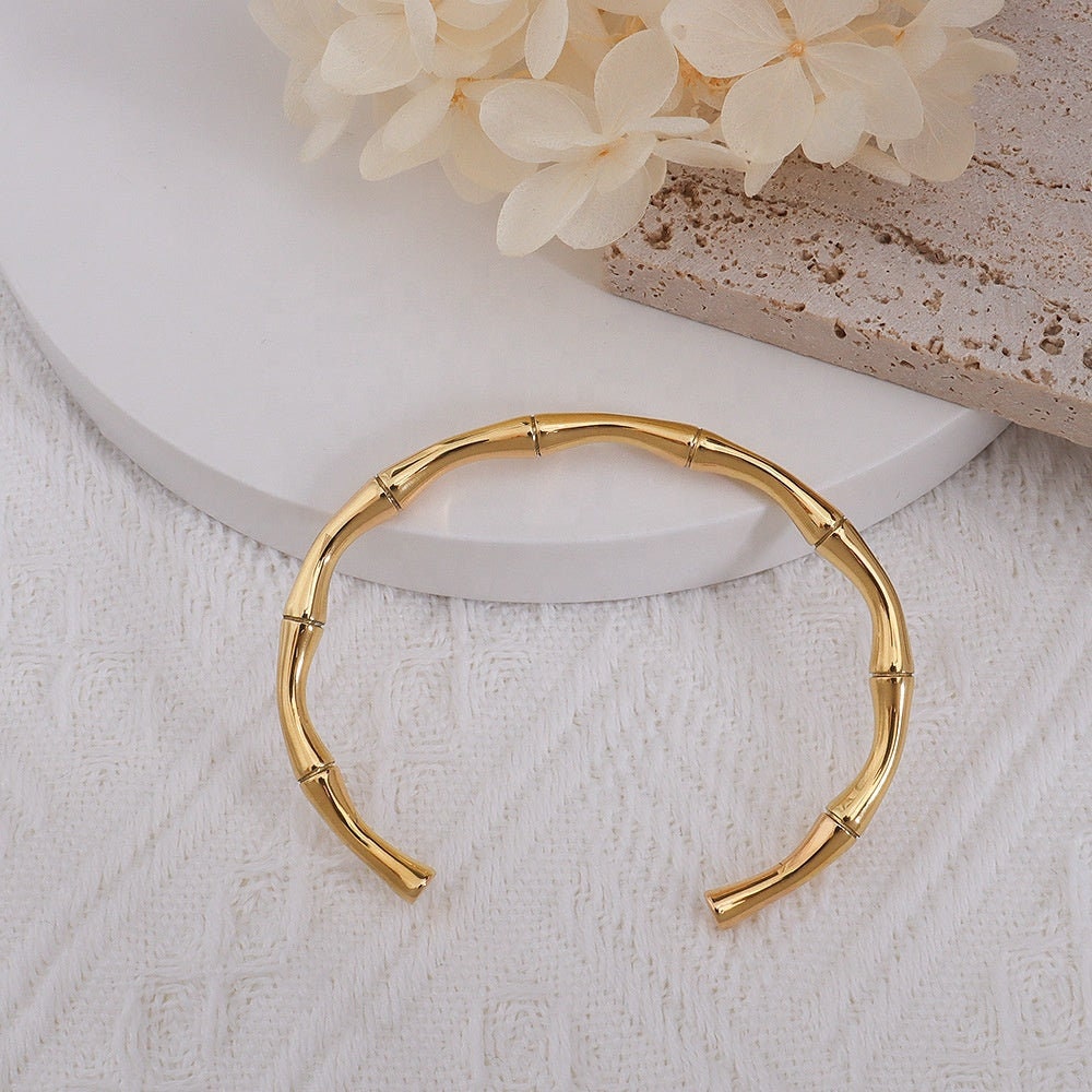 YRSA Bamboo Cuff Bangle • Adjustable Stackable Bracelet • Gold Jewlery • Birthday Anniversary Mother Daughter Gift For Her