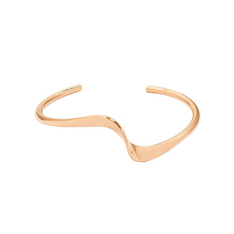 JAANA Classic Wave Cuff Bangle ∙ Simple Boho Modern Stacking Bracelet ∙ Summer Waterproof Jewelry ∙ Non Tarnish Gift For Her Women