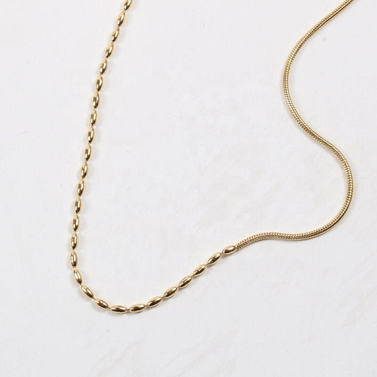 EEVA Half Bead Snake Chain Necklace, Gold Simple Plain Minimalist Choker, Vintage Design Dainty Layered Jewelry, Unique Wedding Gift For Her