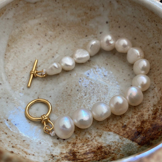 IRISH Bold Freshwater Pearl Toggle Bracelet ∙ Gold 925 Sterling Silver Jewelry ∙ Wedding Bridesmaid Gift For Her