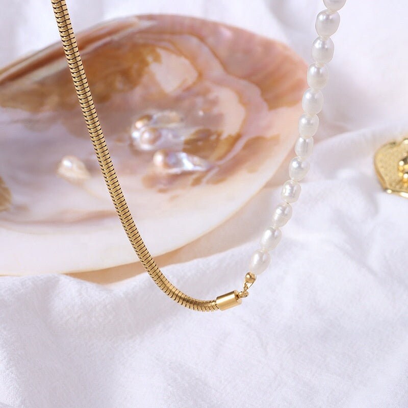 AULIKKI Half Freshwater Pearl Dangle Necklace, Gold Rope Chain Choker, –  Hayland Living™