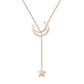 TERHI Moon and Star Lariat Necklace, Rose Gold Silver Celestial Charm, Dainty Layered Jewelry, Vintage Unique Designer, Wedding Gift For Her
