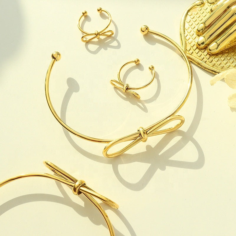 JAKKI Kawaii Bow Ring ∙ Gold Tie The Knot Bracelet ∙ Simple Thin Jewelry ∙ Wedding Bridesmaid Gift For Her Girl Kid Mother Daughter