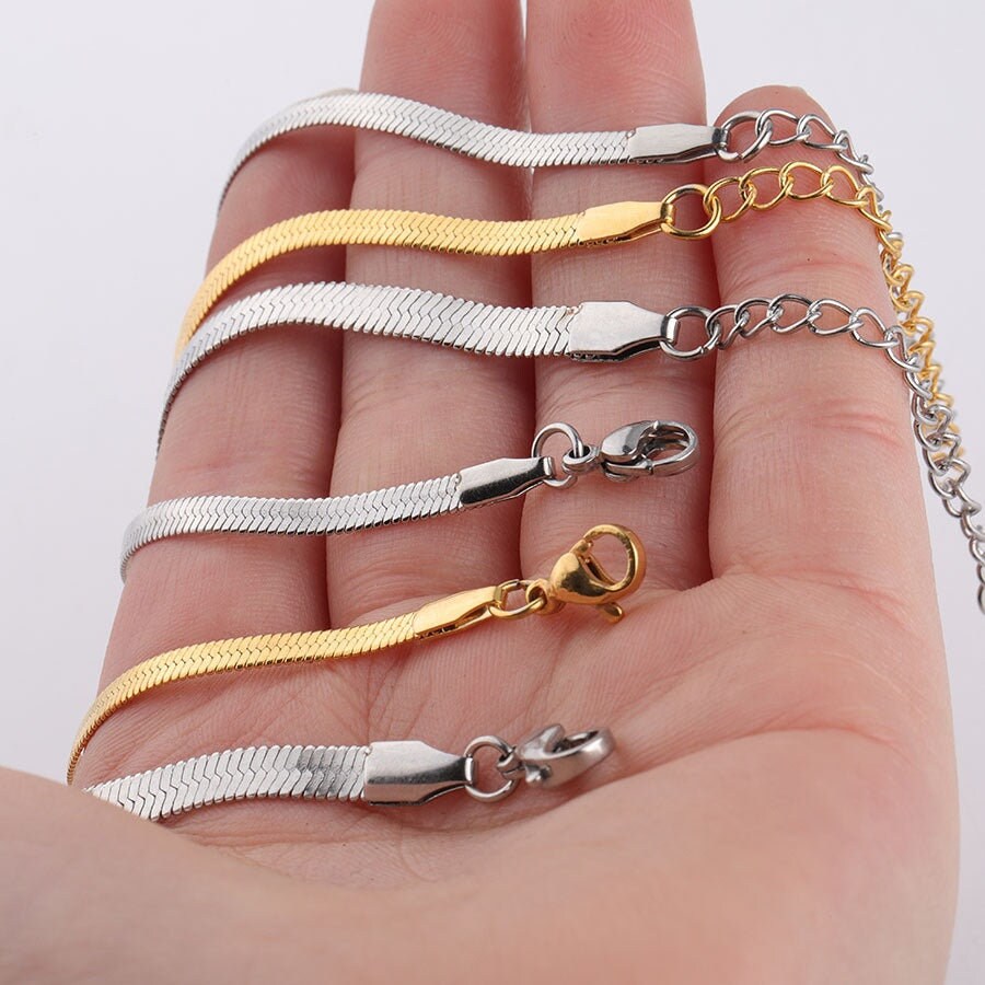 HAILEY Flat Snake Chain Herringbone Bracelet ∙ Silver 18K Gold Unisex Layering Jewelry