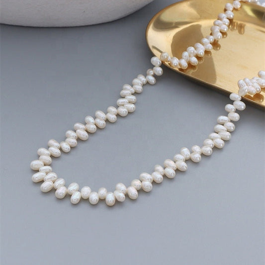 AILA Baroque Freshwater Pearl Necklace, Gold Natural Bead Choker, Dainty Layered Jewelry, Vintage Unique Designer, Wedding Gift For Her