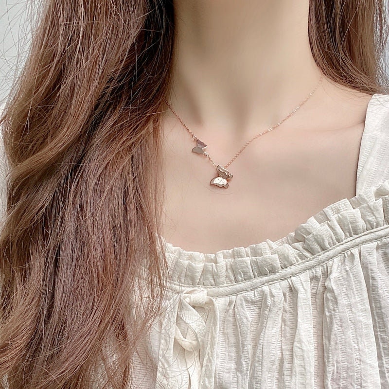 EMESE Double Butterfly Necklace, Rose Gold Silver Simple Charm Choker, Dainty Layered Jewelry, Vintage Unique Designer, Wedding Gift For Her