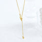 ARJA Knot Long Lariat Necklace, Gold Women Men Unisex Simple Y Choker, Dainty Layered Jewelry, Vintage Unique Designer, Wedding Gift For Her