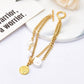 ERVA Pearl Coin Charm Bracelet ∙Double Curb Chain Bracelet ∙ Gold Coin Jewelry ∙  Summer Jewelry ∙ Minimalist Jewelry