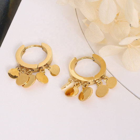 PAIVA Geometric Disc Hoop Earrings, Korean Designer, Gold Dangle Simple Jewelry, Vintage Huggie Decor, Kawaii Gift for Her, Unique Details