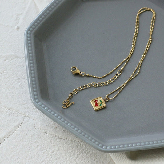 SENJA Cherry Y2K Charm Necklace, Gold Fruit Pendant, Teen Bead Chain, Dainty Layered Jewelry, Kawaii Unique Designer, Wedding Gift For Her