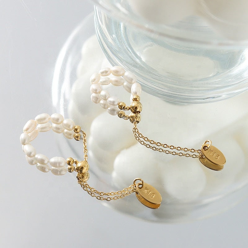 EMMI Freshwater Pearl Bead Ring, Stackable Ringlet, Layered Midi Band Decor, Gold Baroque Seed Jewelry, Promise Gift for Her, Unique Details