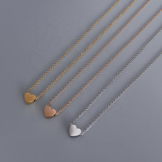 BRITA Tiny Heart Charm Necklace, Rose Gold Silver, Simple Plain Chain Choker, Dainty Layered Jewelry, Unique Designer, Wedding Gift For Her