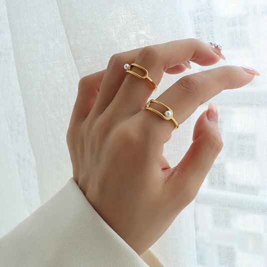 ELLI Pearl Ring, Stackable Ringlet, Open Band, Thin Ring, Layered Midi Decor, Gold Designer Jewelry, Promise Gift for Her, Unique Details