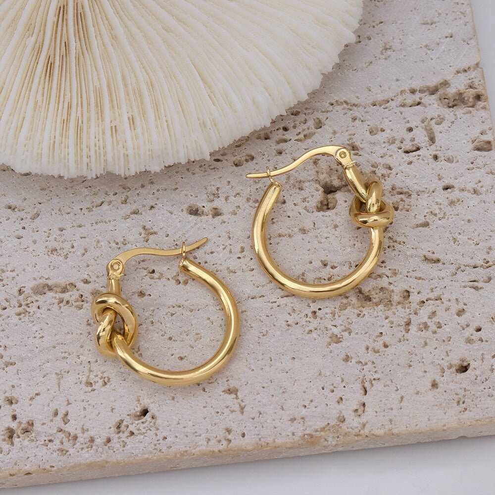 MINTTU Gold Tie The Knot Hoop Earrings, Korean Designer, Dangle Jewelry, Loop Drop Stud, Vintage Huggie Decor, Unique Kawaii Gift for Her