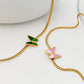 ELISE Y2K Pink Green Butterfly Necklace, Gold Snake Herringbone Choker, Dainty Layered Jewelry, Vintage Unique Design, Wedding Gift For Her