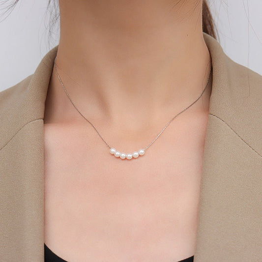 LOUHI Smile Pearl Necklace, Gold Silver Simple Thin Chain Choker, Dainty Layered Jewelry, Vintage Unique Designer, Wedding Gift For Her