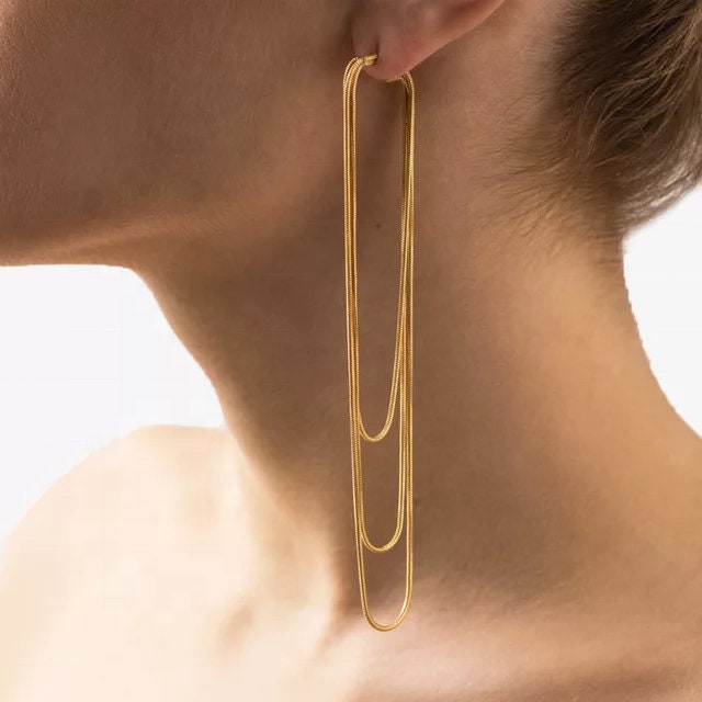 Buy 18K Gold Long Chain Tassel Earrings Simple Hook Jewelry for Women  Fashion Sleek Chain Dangle Drop Earrings for Party Linear Fringe Earring at  Amazon.in