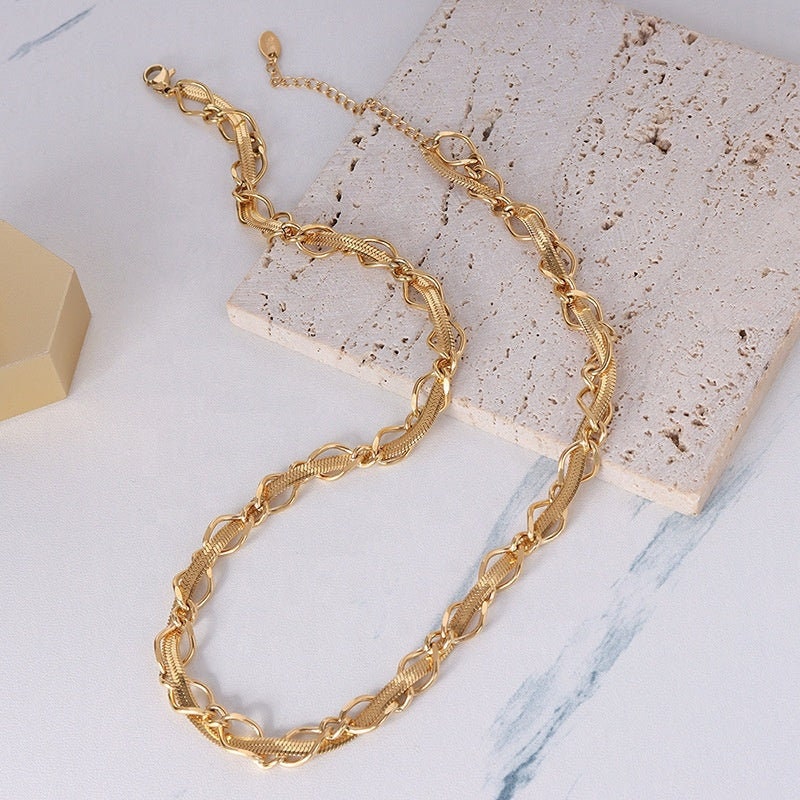 AINA Gold Snake Curb Chain Bracelet, Simple Plain Minimalist Decor, Dainty Layered Jewelry, Vintage Unique Designer, Wedding Gift For Her