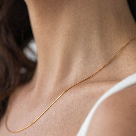 HELGA 1mm Thin Snake Chain Necklace, Gold Silver Simple Plain Choker, Dainty Layered Jewelry, Vintage Unique Designer, Wedding Gift For Her