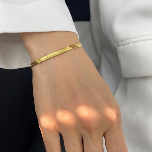 HAILEY Flat Snake Chain Herringbone Bracelet ∙ Silver 18K Gold Unisex Layering Jewelry