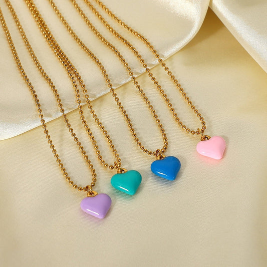 EIJA Tiny Heart Charm Necklace, Gold Simple Plain, Bead Chain Choker, Dainty Layered Jewelry, Vintage Unique Design, Wedding Gift For Her