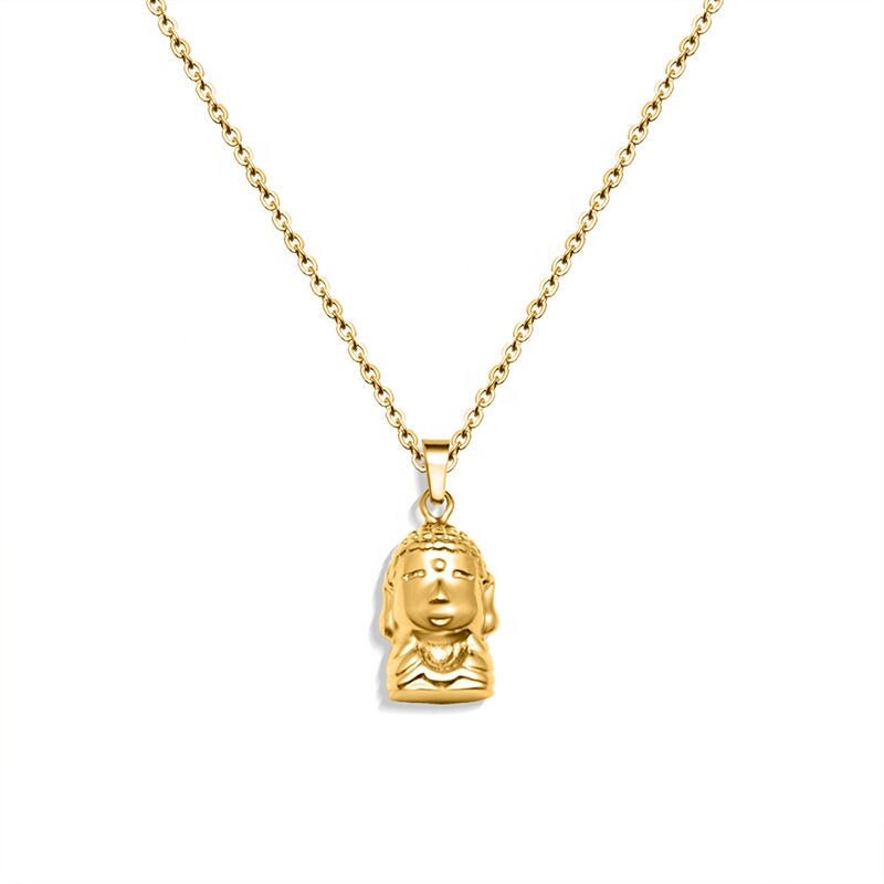 BUDDHA Gold Pendant Necklace, Religious Charm, Simple Unisex Choker, Dainty Layered Jewelry, Vintage Unique Designer, Wedding Gift For Her