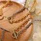 AURORA Half Link Rope Chain Toggle Necklace, Gold Silver Two Tone Choker, Dainty Layered Jewelry, Vintage Unique Design Wedding Gift For Her