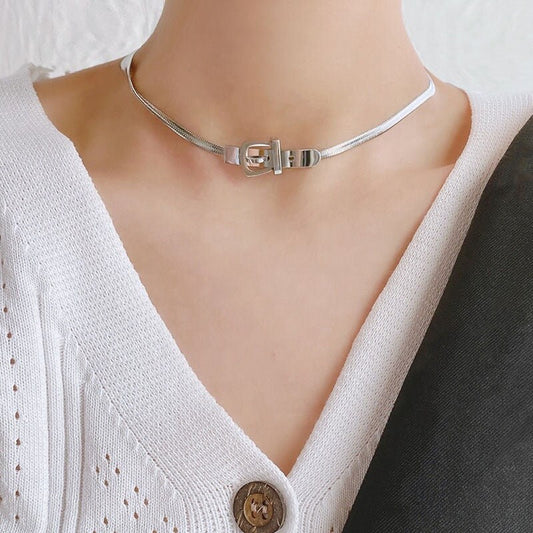 ELISA Belt Choker, Gold Silver Plain Snake Herringbone Chain Necklace, Dainty Layered Jewelry, Vintage Unique Designer, Wedding Gift For Her