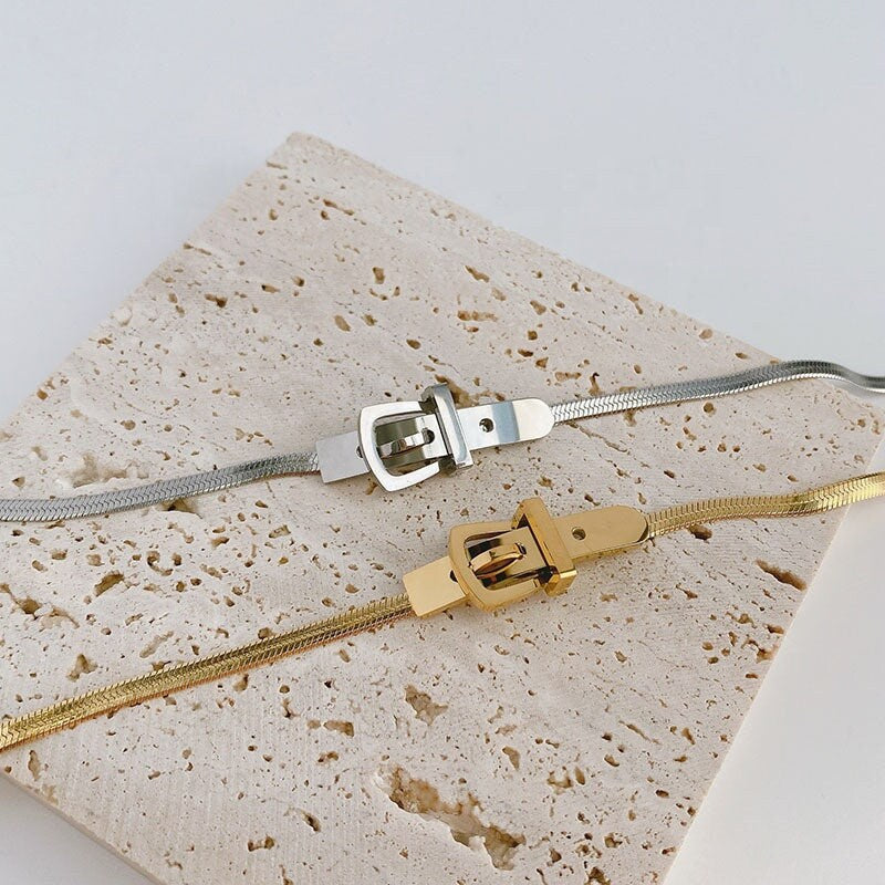 ELISA Belt Choker, Gold Silver Plain Snake Herringbone Chain Necklace, Dainty Layered Jewelry, Vintage Unique Designer, Wedding Gift For Her