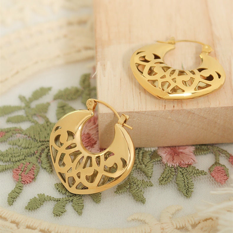 RAILI Flower Lace Basket Hoop Earrings, Korean Designer Drop Charm, Gold Dangle Jewelry, Unique Vintage Huggie Decor, Kawaii Gift for Her