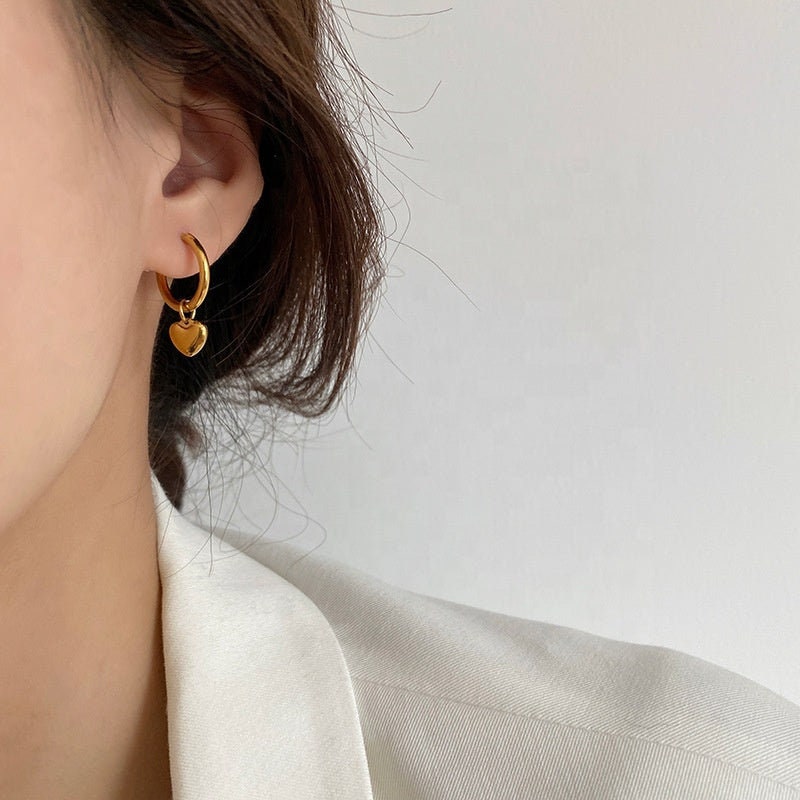 SILJA Tiny Heart Hoop Earrings, Korean Designer Drop, Gold Simple ...