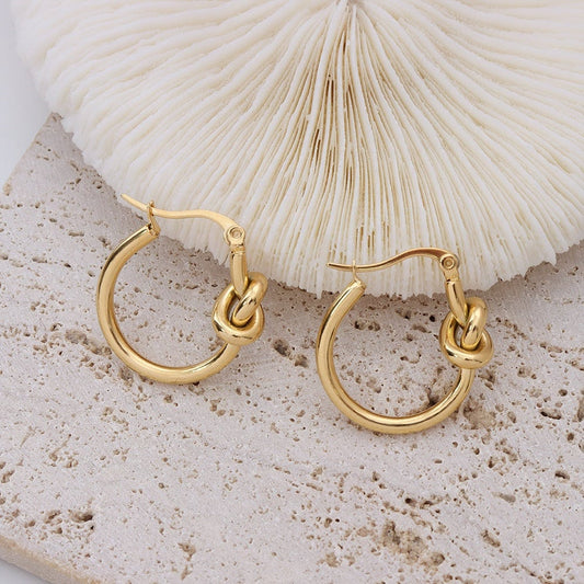 MINTTU Gold Tie The Knot Hoop Earrings, Korean Designer, Dangle Jewelry, Loop Drop Stud, Vintage Huggie Decor, Unique Kawaii Gift for Her