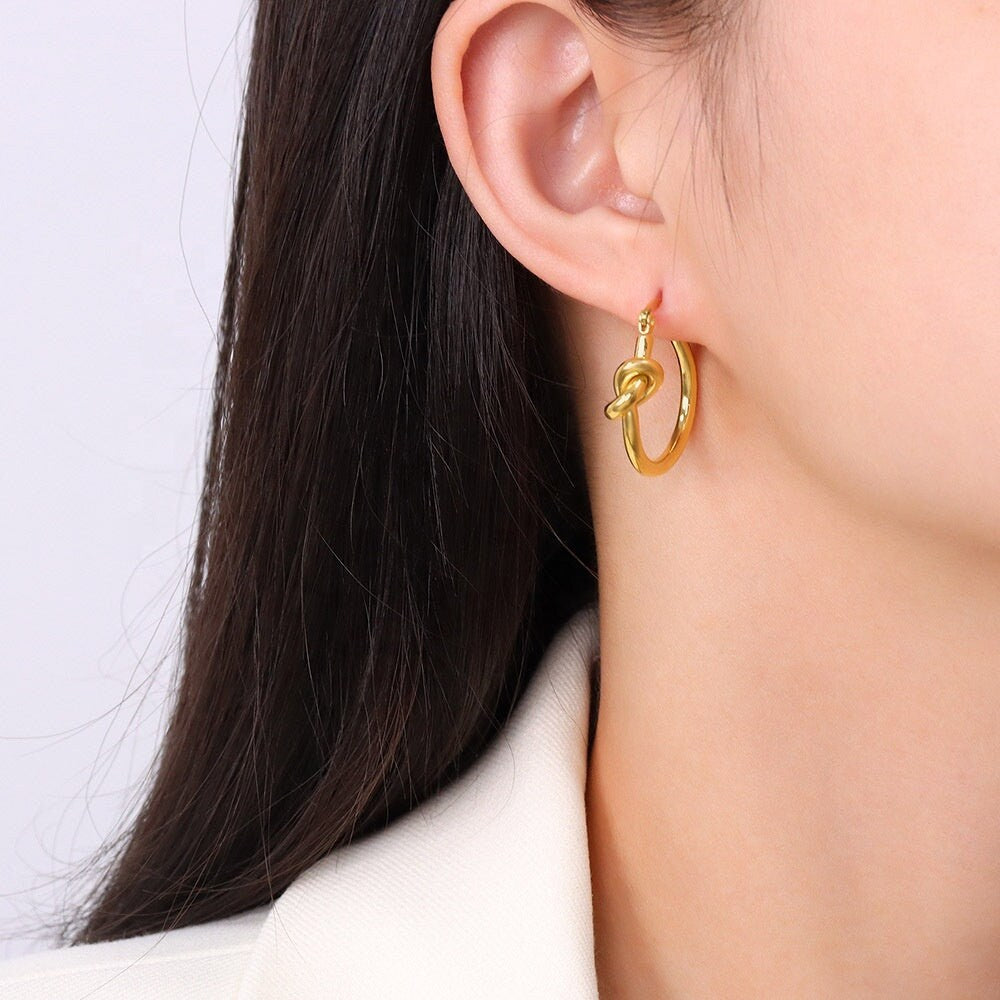 MINTTU Gold Tie The Knot Hoop Earrings, Korean Designer, Dangle ...