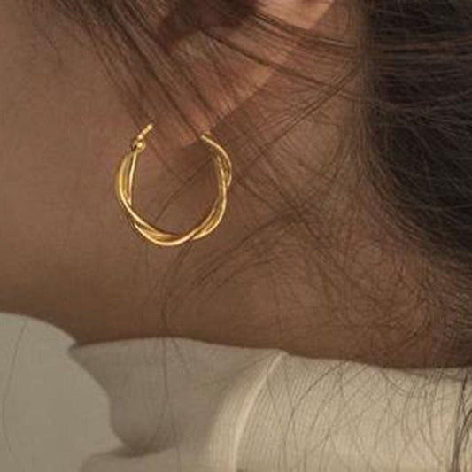 MERI Twist Hoop Earrings, Korean Designer, Flower Simple Drop, Gold Dangle Jewelry, Vintage Huggie Decor, Kawaii Gift for Her, Unique Detail