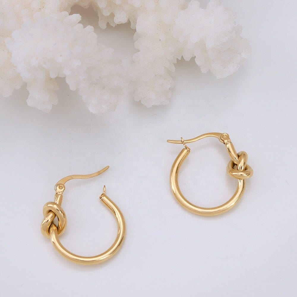 MINTTU Gold Tie The Knot Hoop Earrings, Korean Designer, Dangle Jewelry, Loop Drop Stud, Vintage Huggie Decor, Unique Kawaii Gift for Her