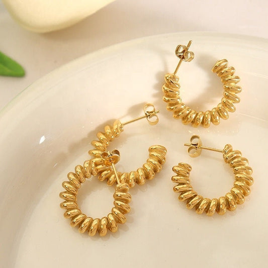 SULAMIT Twisted Everyday Hoop Earrings, Korean Designer, Gold Dangle Drop Jewelry, Vintage Huggie Decor, Kawaii Gift for Her, Unique Detail