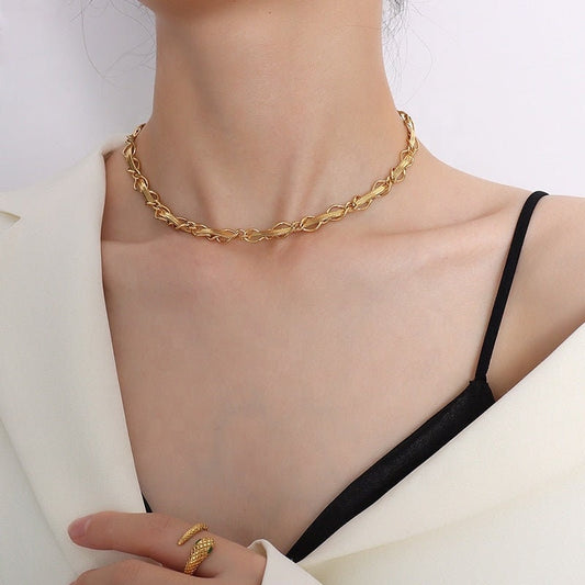 AINA Gold Snake Curb Chain Necklace, Simple Plain Minimalist Choker, Dainty Layered Jewelry, Vintage Unique Designer, Wedding Gift For Her