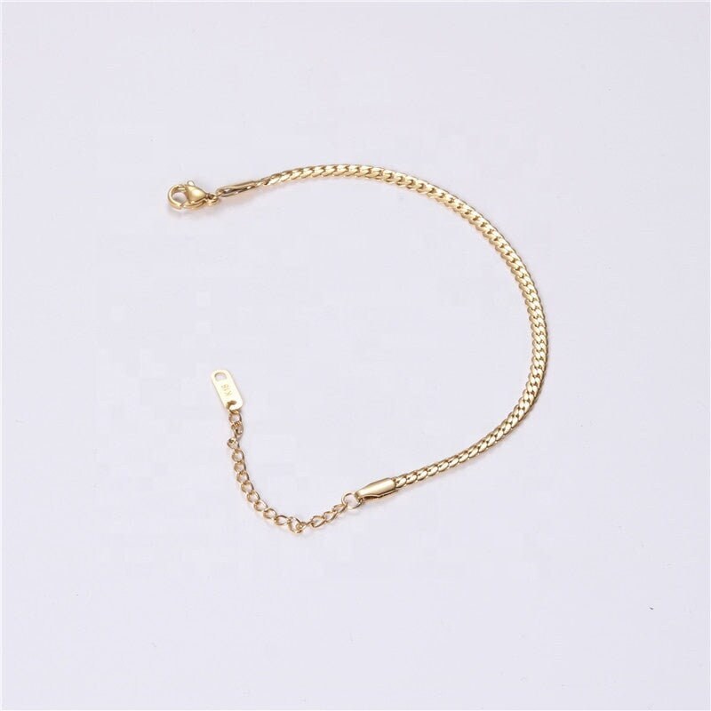 Hailey Flat Curb Chain Bracelet ∙ Silver 18K Gold Unisex Layering Jewelry ∙ Summer Waterproof Jewelry ∙ Non Tarnish Gift For Her Women