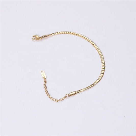 Hailey Flat Curb Chain Bracelet ∙ Silver 18K Gold Unisex Layering Jewelry ∙ Summer Waterproof Jewelry ∙ Non Tarnish Gift For Her Women