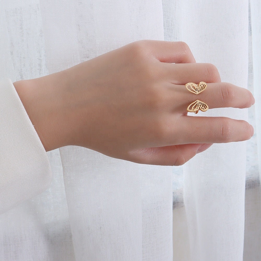 EMILIA Butterfly Ring, Stackable Ringlet, Open Band Thin Ring, Layered Midi Unique Detail Decor, Gold Designer Jewelry, Promise Gift for Her