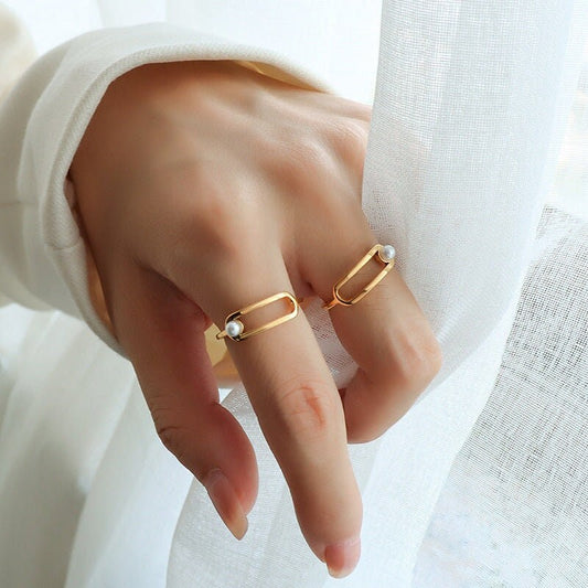 ELLI Pearl Ring, Stackable Ringlet, Open Band, Thin Ring, Layered Midi Decor, Gold Designer Jewelry, Promise Gift for Her, Unique Details